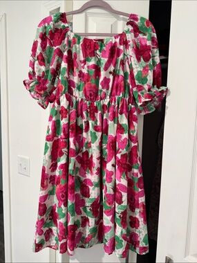 Pink Floral Puff-Sleeve Dress